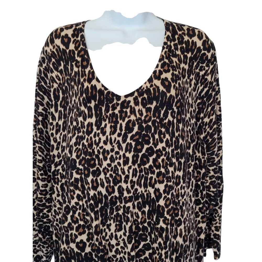 Lane Bryant Knit Top 3X Leopard Print V-neck 3/4 Sleeve Rayon‎ Nylon